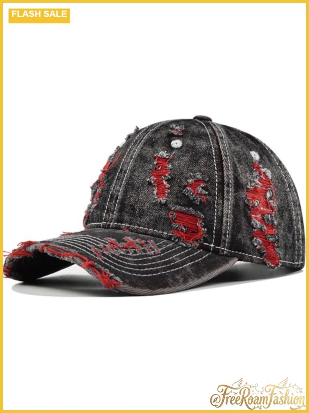 Distressed Washed Denim Baseball Cap Unisex Sun Hat Adjustable Strapback